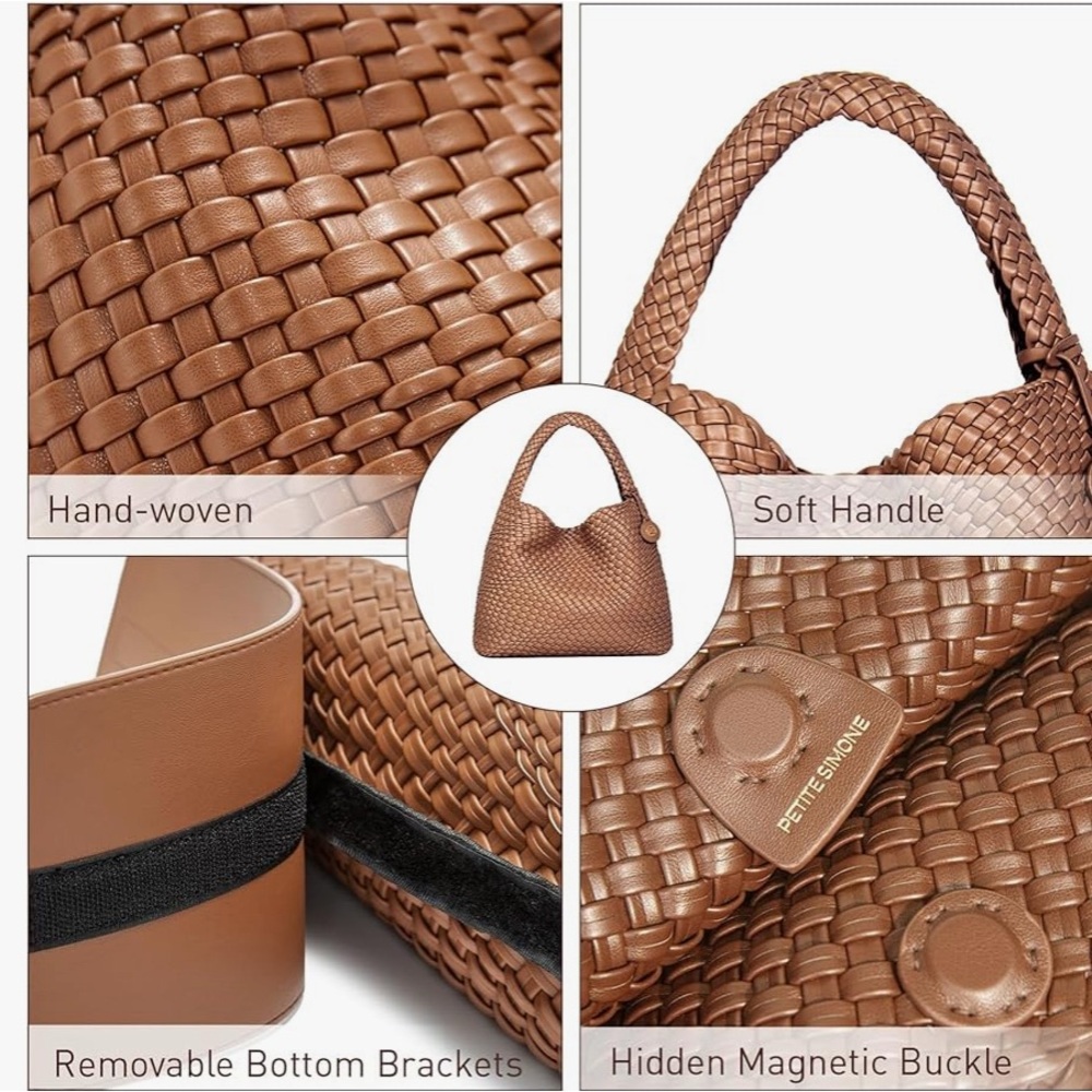 Large Woven Tote Bag – Chic Vegan Leather Braided Handbag with Top Handle - Picture 8 of 9